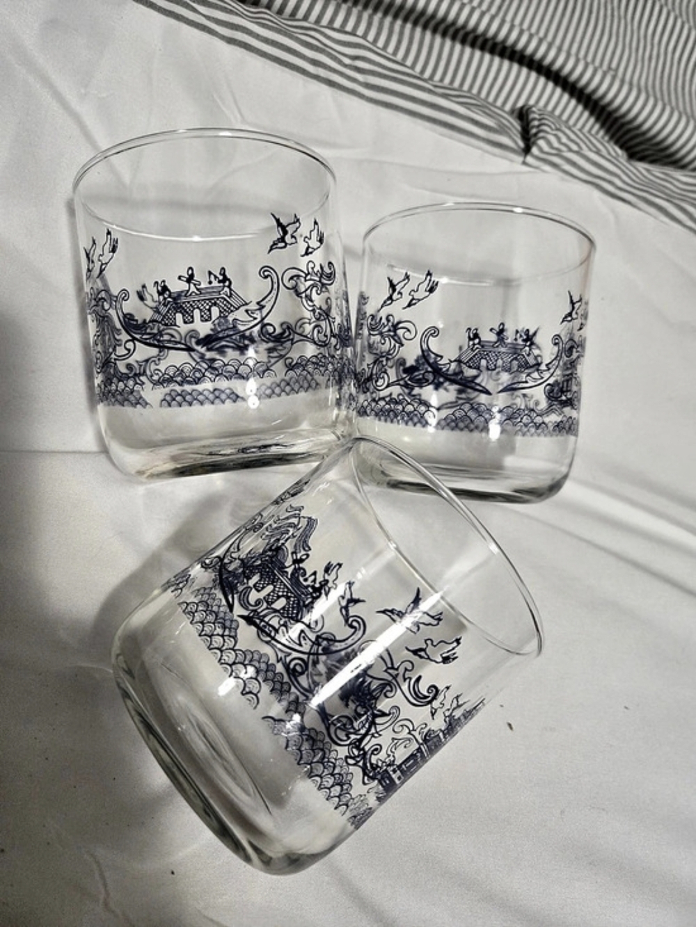 Blue Willow Blue & Clear Printed Drinking Glasses Set Of 3